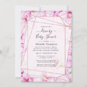 バラ金ゴールドとピンクフローラ幾何学的ドライブ(シャワー付) 招待状 (正面)