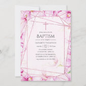 バラ金ゴールドとピンクマグノリア幾何学洗礼 招待状 (正面)