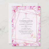 バラ金ゴールドとピンクマグノリア幾何学的確認 招待状 (正面)