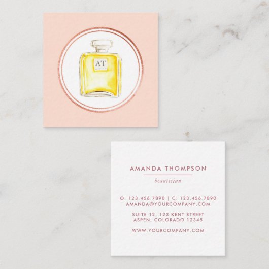バラ金ゴールドとピンクメイクアップアーティストソーシャルメディアのアイコン スクエア名刺 (正面/裏面)