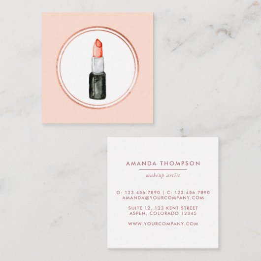バラ金ゴールドとピンクメイクアップアーティストソーシャルメディアのアイコン スクエア名刺 (正面/裏面)