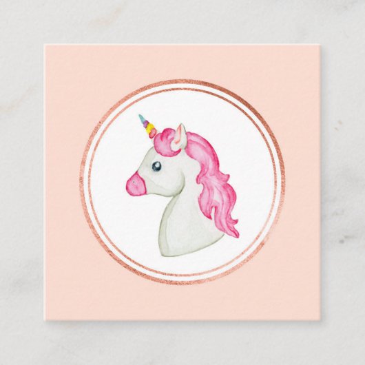 バラ金ゴールドとピンクユニコーンヘアスタイリストメディアアイコン スクエア名刺 (正面)