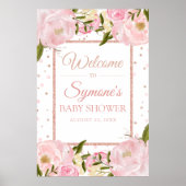 バラ金ゴールドとピンク牡丹ベビーシャワー歓迎サイン ポスター (正面)