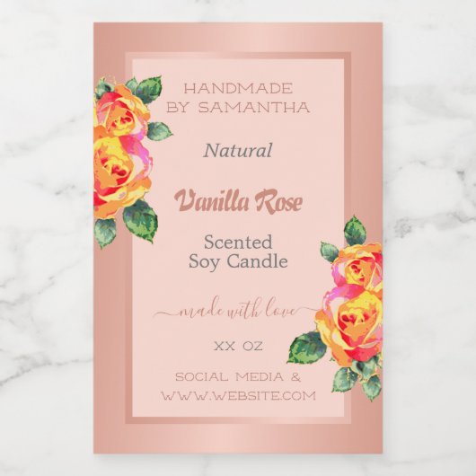 バラ金ゴールドとピンク製品ラベルキャンドル美しい&ブランド フードラベル (シングルラベル)