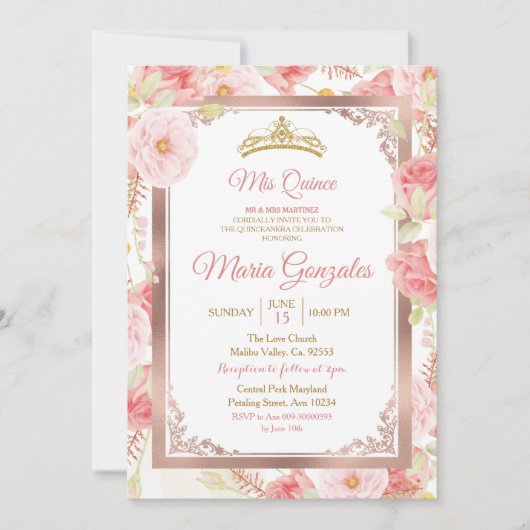 バラ金ゴールドとピンク赤面キンセアニェラ 招待状 (正面)