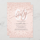 バラ金ゴールドとピンク60歳誕生日パーティーの招待 招待状 (正面/裏面)