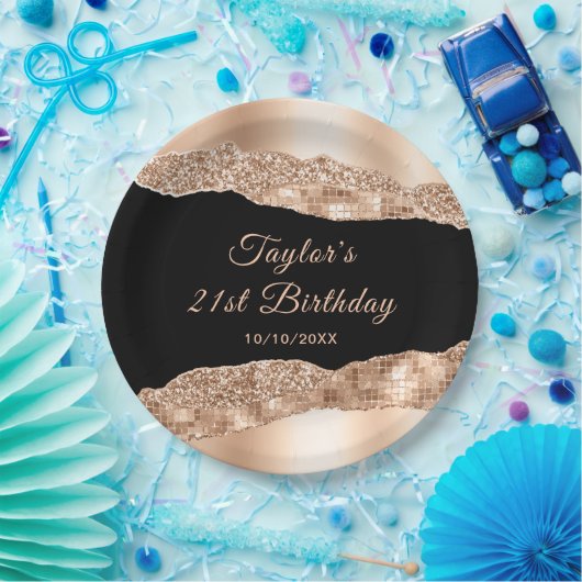 バラ金ゴールドとブラックグラムティアーズバースデーパーティー ペーパープレート (パーティー)