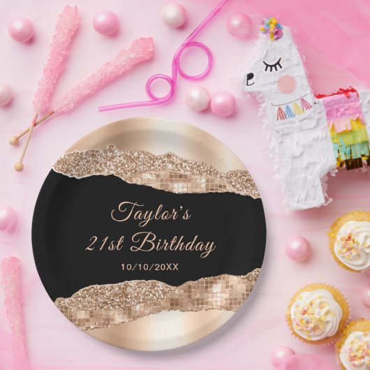 バラ金ゴールドとブラックグラムティアーズバースデーパーティー ペーパープレート (パーティー)