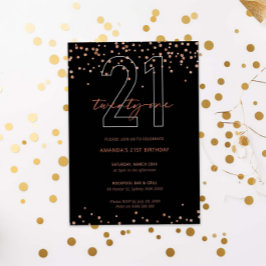 バラ金ゴールドとブラックグリッタースパークル21歳の誕生日 招待状