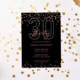 バラ金ゴールドとブラックグリッタースパークル30th birthday 招待状