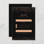バラ金ゴールドとブラックグリッターRSVP返信カード 出欠カード (正面/裏面)