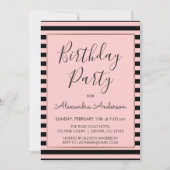 バラ金ゴールドとブラックストライプ誕生日Any Age 招待状 (正面)