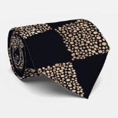 バラ金ゴールドとブラックチェッカーボードのドットパターン ネクタイ (ロール)
