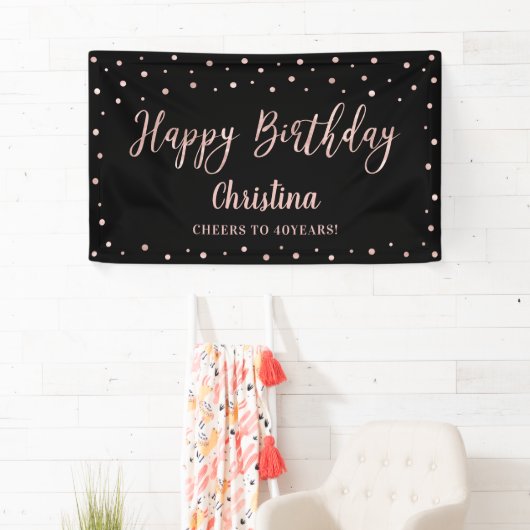 バラ金ゴールドとブラックハッピーバースデーパーティーバナー 横断幕 (インサイチュ)