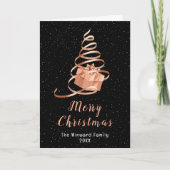バラ金ゴールドとブラックリボンギフトメリークリスマス シーズンカード (正面)