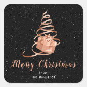 バラ金ゴールドとブラックリボンギフトメリークリスマス スクエアシール (正面)