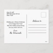 バラ金ゴールドとブラックリボンツリーメリークリスマス シーズンポストカード (裏面)