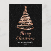 バラ金ゴールドとブラックリボンツリーメリークリスマス シーズンポストカード (正面)