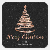 バラ金ゴールドとブラックリボンツリーメリークリスマス スクエアシール (正面)
