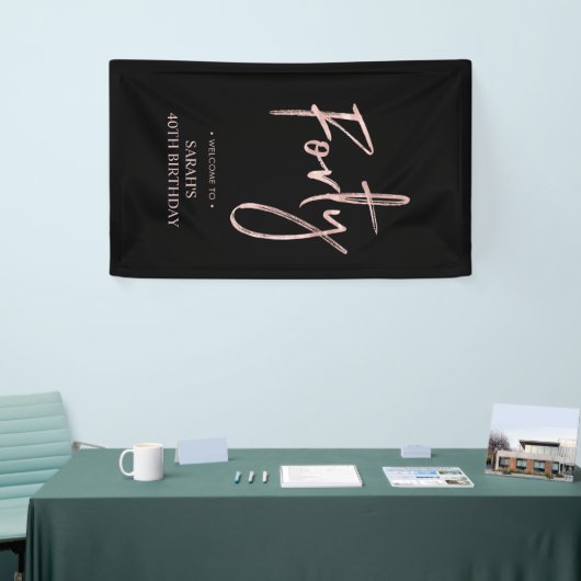 バラ金ゴールドとブラック40バースデーパーティーウェルカムバナー 横断幕 (トレードショー)