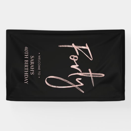 バラ金ゴールドとブラック40バースデーパーティーウェルカムバナー 横断幕 (横)