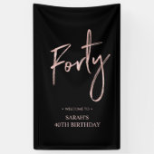 バラ金ゴールドとブラック40バースデーパーティーウェルカムバナー 横断幕 (縦)