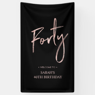 バラ金ゴールドとブラック40バースデーパーティーウェルカムバナー 横断幕
