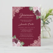 バラ金ゴールドとブルガンディキンセニェラ15誕生日 招待状 (スタンド正面)