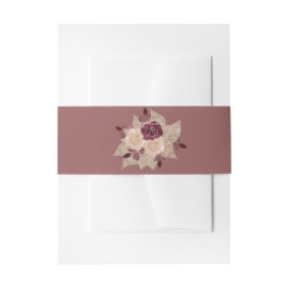 バラ金ゴールドとブルゴーニュエレガントグリタリーフローラ 招待状ベリーバンド