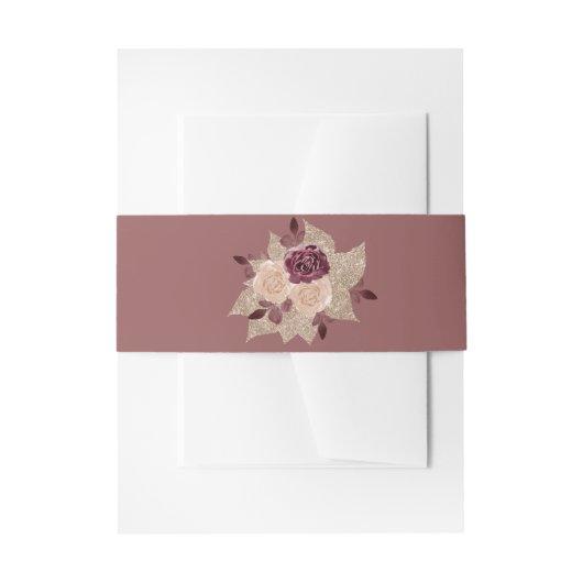 バラ金ゴールドとブルゴーニュエレガントグリタリーフローラ 招待状ベリーバンド (正面例)