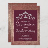 バラ金ゴールドとブルゴーニュキンセアニェラとティアラ 招待状 (正面/裏面)