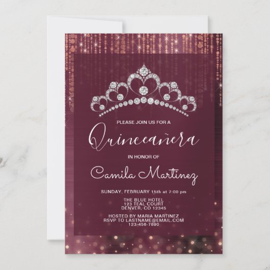 バラ金ゴールドとブルゴーニュキンセアニェラとティアラ 招待状 (正面)