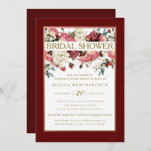 バラ金ゴールドとブルゴーニュフローラブライダルシャワー 招待状 (正面/裏面)