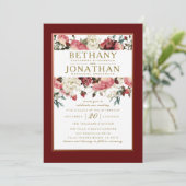 バラ金ゴールドとブルゴーニュフローラ結婚式招待状 招待状 (スタンド正面)