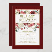 バラ金ゴールドとブルゴーニュフローラ結婚式招待状 招待状 (正面/裏面)