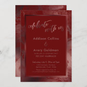 バラ金ゴールドとブルゴーニュ祝マーブルwith Us 招待状 (正面/裏面)