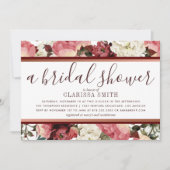 バラ金ゴールドとブルゴーニュ花ブライダルシャワー 招待状 (正面)