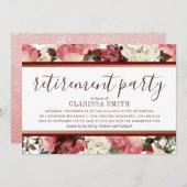バラ金ゴールドとブルゴーニュ·フラワーズ·リタイアメント·パーティー 招待状 (正面/裏面)