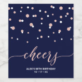 バラ金ゴールドとブルーマイルストーモダンンバースデーパーティー ワインラベル (シングルラベル)