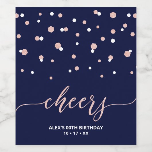 バラ金ゴールドとブルーマイルストーモダンンバースデーパーティー ワインラベル (シングルラベル)