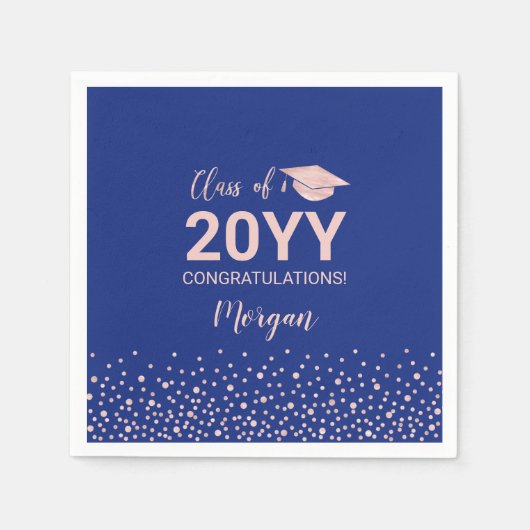 バラ金ゴールドとブルー紙吹雪の卒業クラス スタンダードカクテルナプキン (正面)