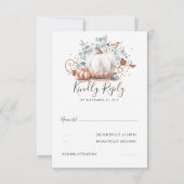 バラ金ゴールドとホワイトカボチャ秋の結婚式RSVP 出欠カード (正面)