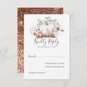 バラ金ゴールドとホワイトカボチャ秋の結婚式RSVP 出欠カード (正面/裏面)