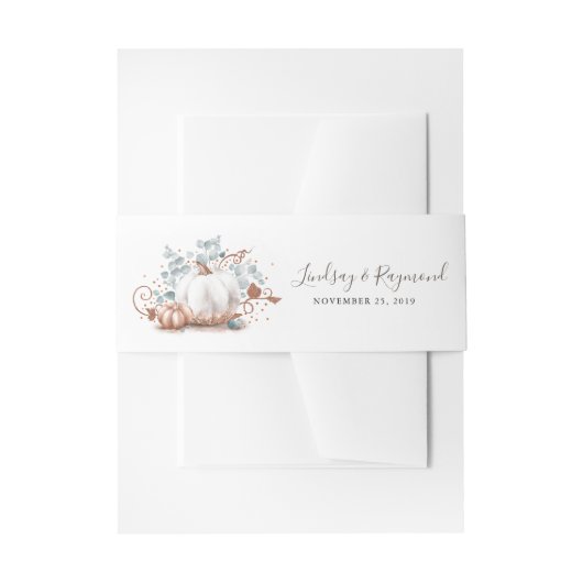 バラ金ゴールドとホワイトカボチャ秋ハーベスト 招待状ベリーバンド (正面例)