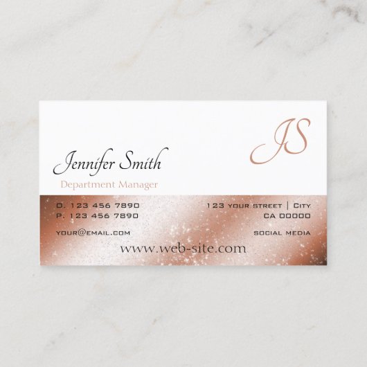 バラ金ゴールドとホワイトグリッタースターズエレガントモノグラム 名刺 (裏面)