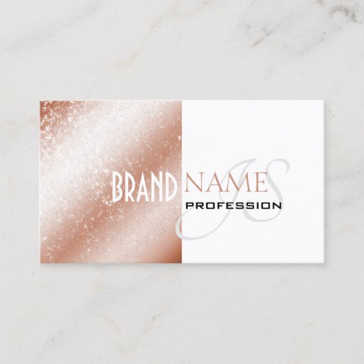 バラ金ゴールドとホワイトグリッタースターズエレガントモノグラム 名刺 (正面)