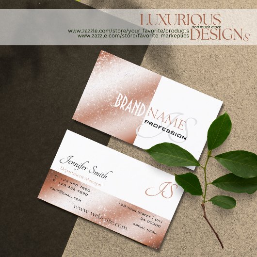 バラ金ゴールドとホワイトグリッタースターズエレガントモノグラム 名刺