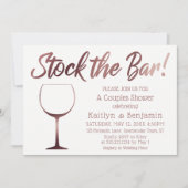 バラ金ゴールドとホワイトストックバーカップルのシャワー 招待状 (正面)