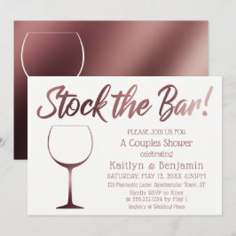 バラ金ゴールドとホワイトストックバーカップルのシャワー 招待状