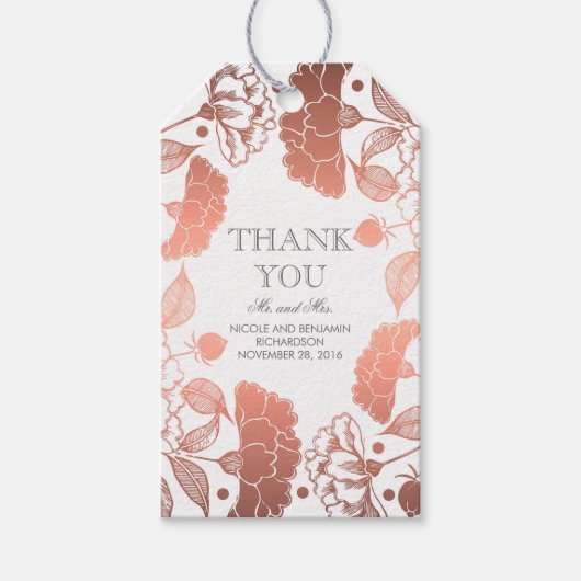 バラ金ゴールドとホワイトフローラリース結婚- ギフトタグ (正面)